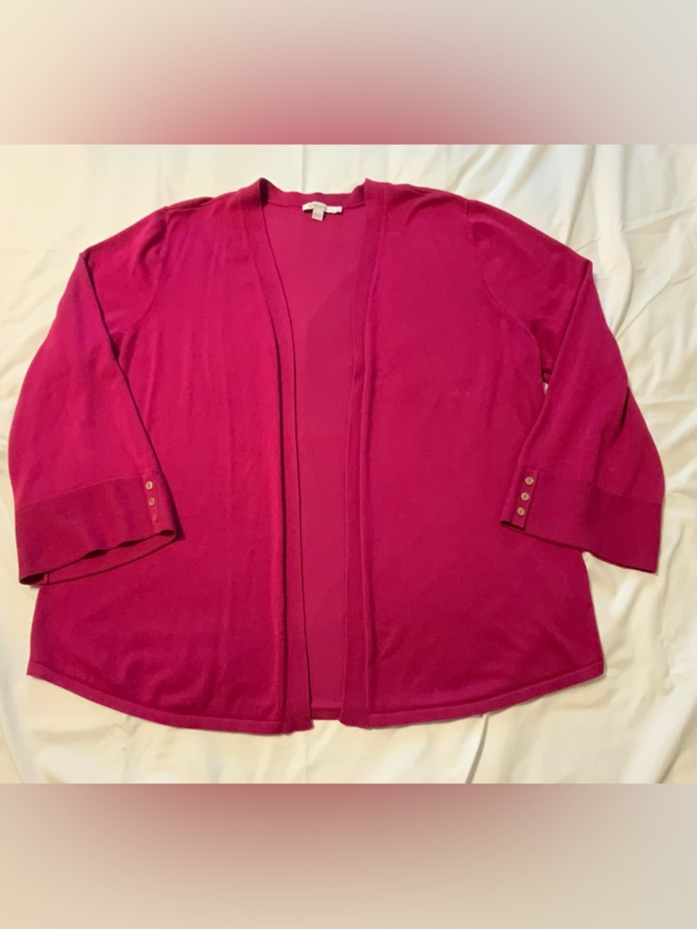 Chico’s Open Front Cardigan Women’s Size 3 Magenta Pink 3/4 Sleeve Lightweight
